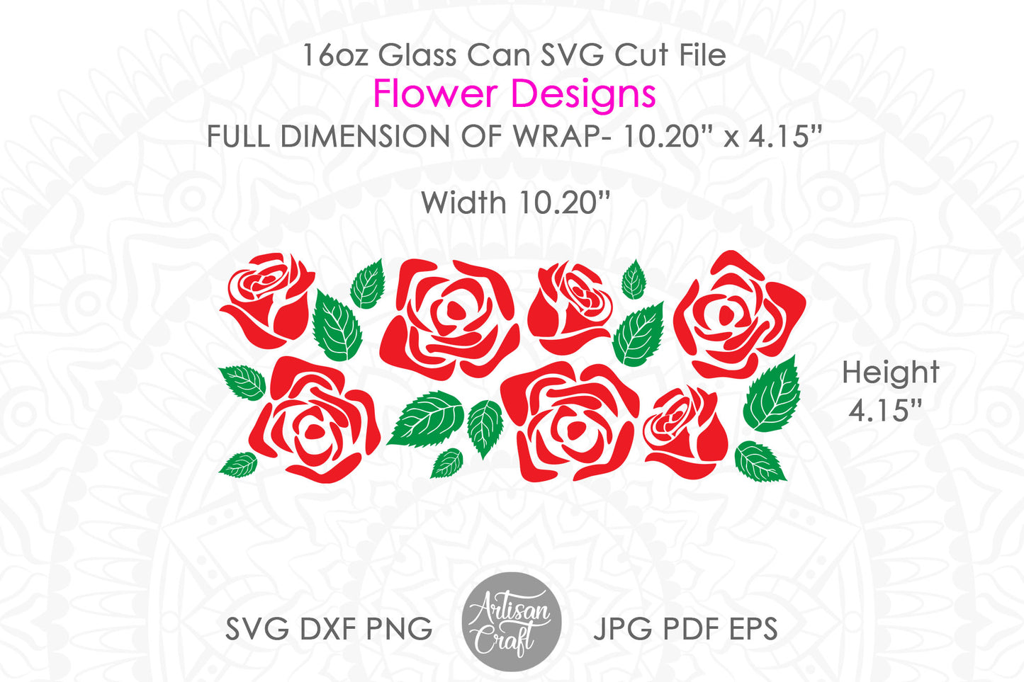 16oz Glass can SVG with flower design