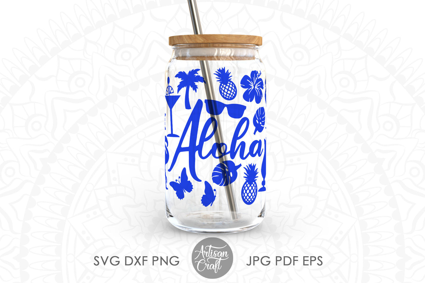 Coffee glass can wrap SVG showing Aloha