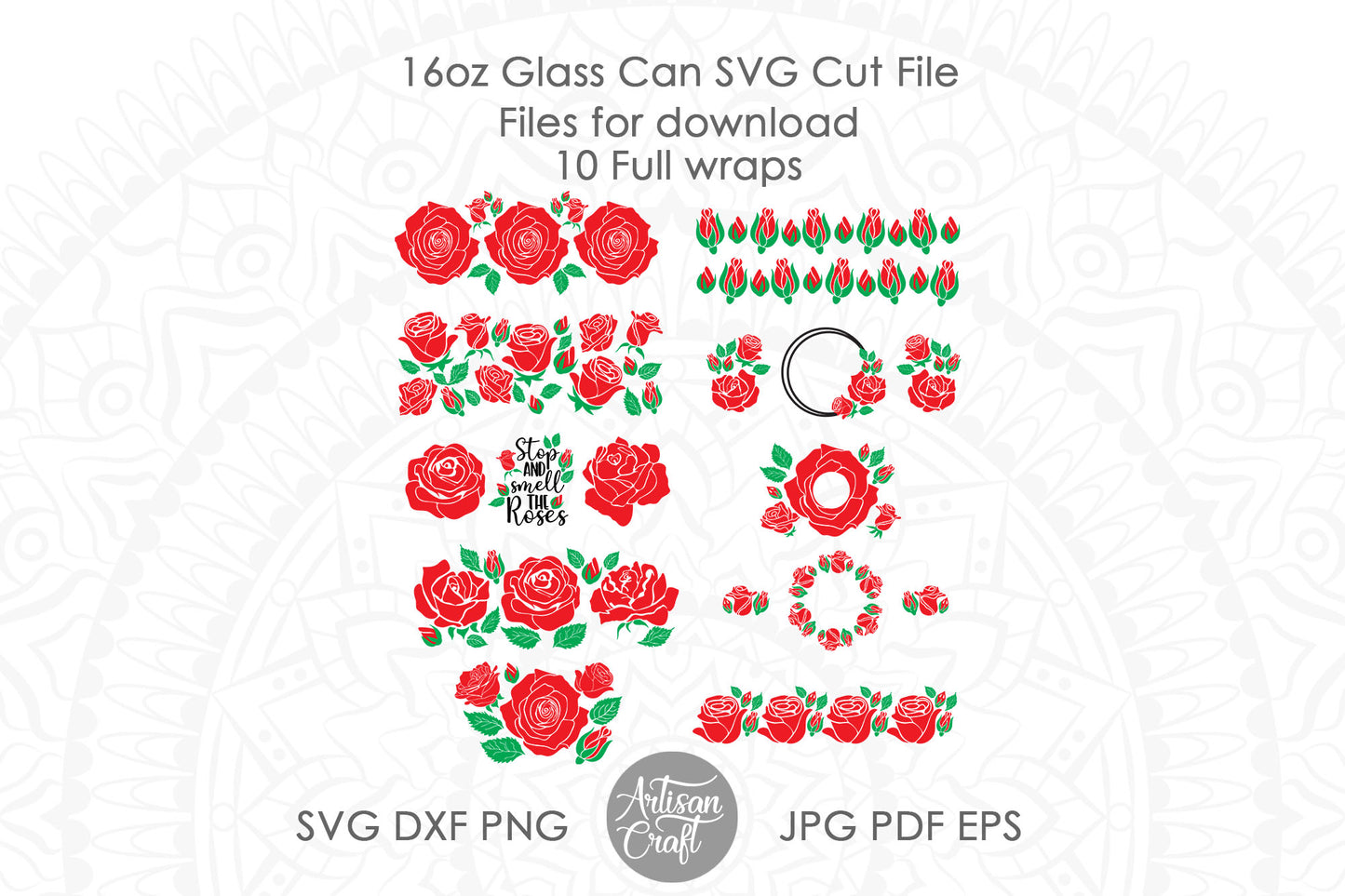 Can Glass SVG with Roses & Rose monogram