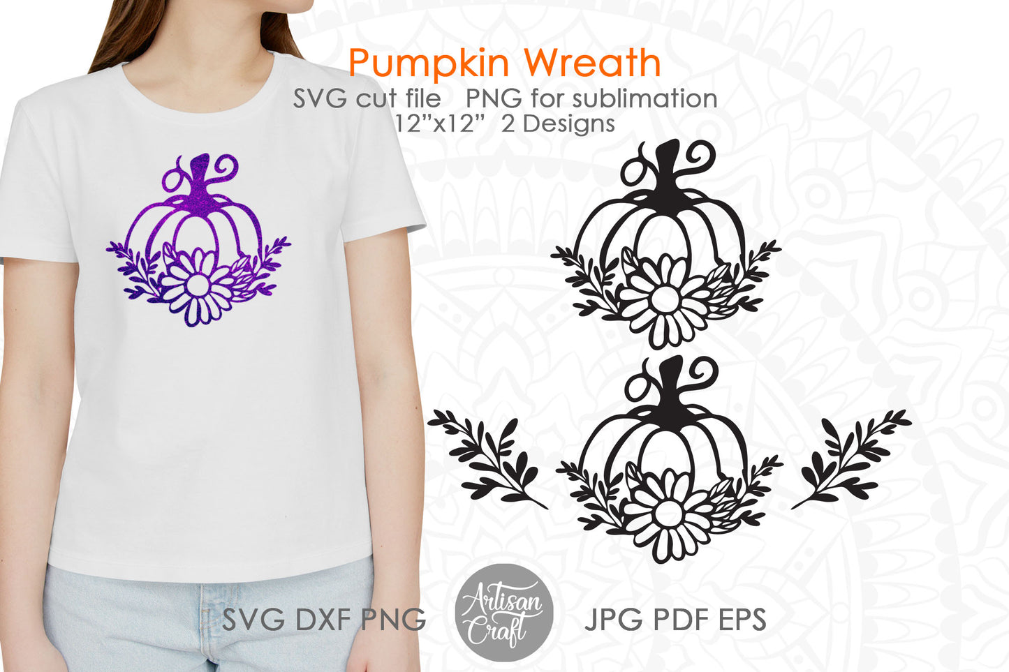 Pumpkin wreath SVG with sunflower
