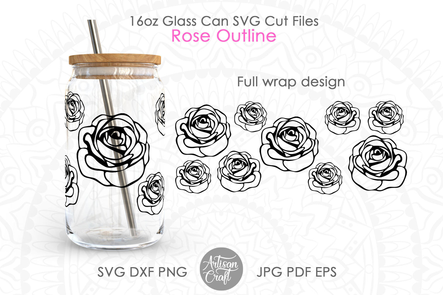 Rose Can Glass SVG showing rose outline