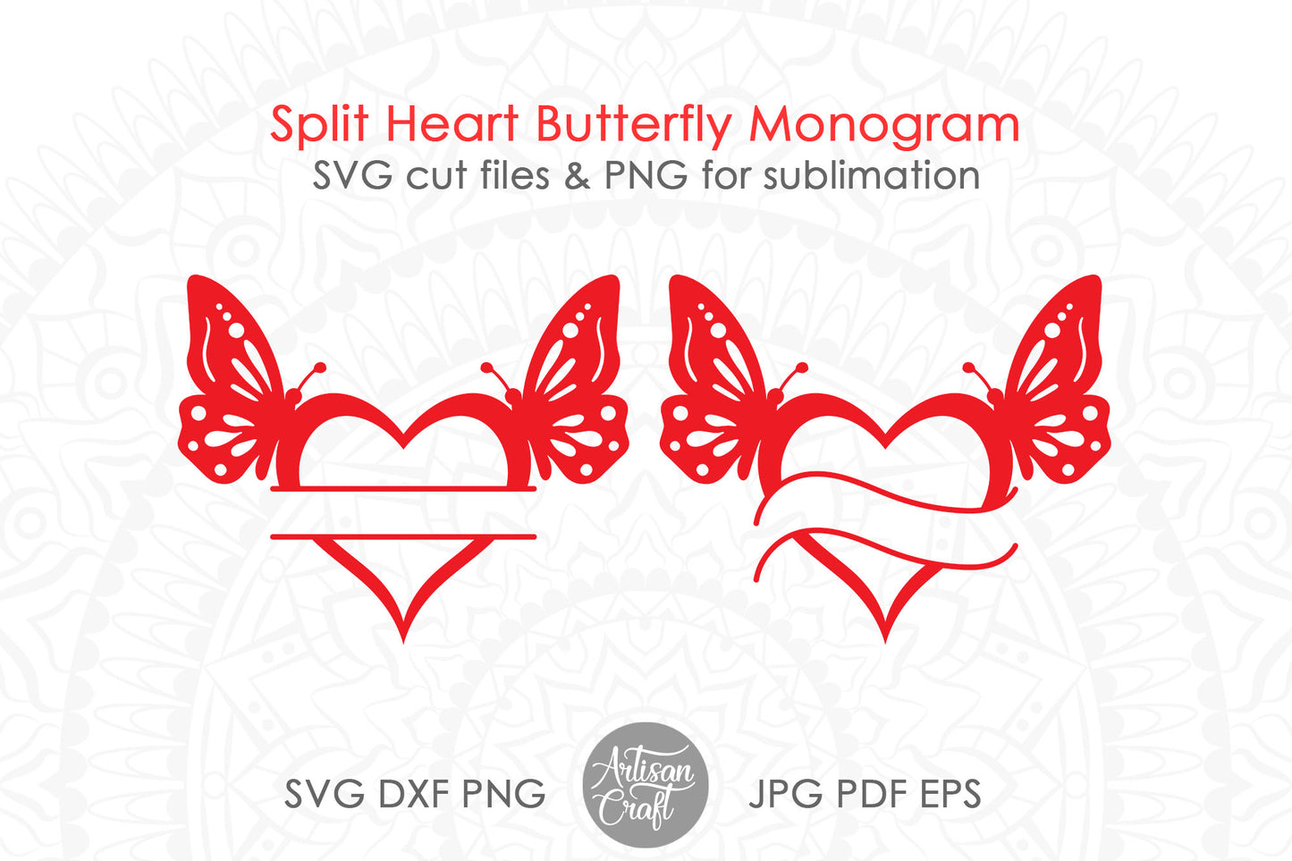 Split heart monogram SVG, butterfly heart