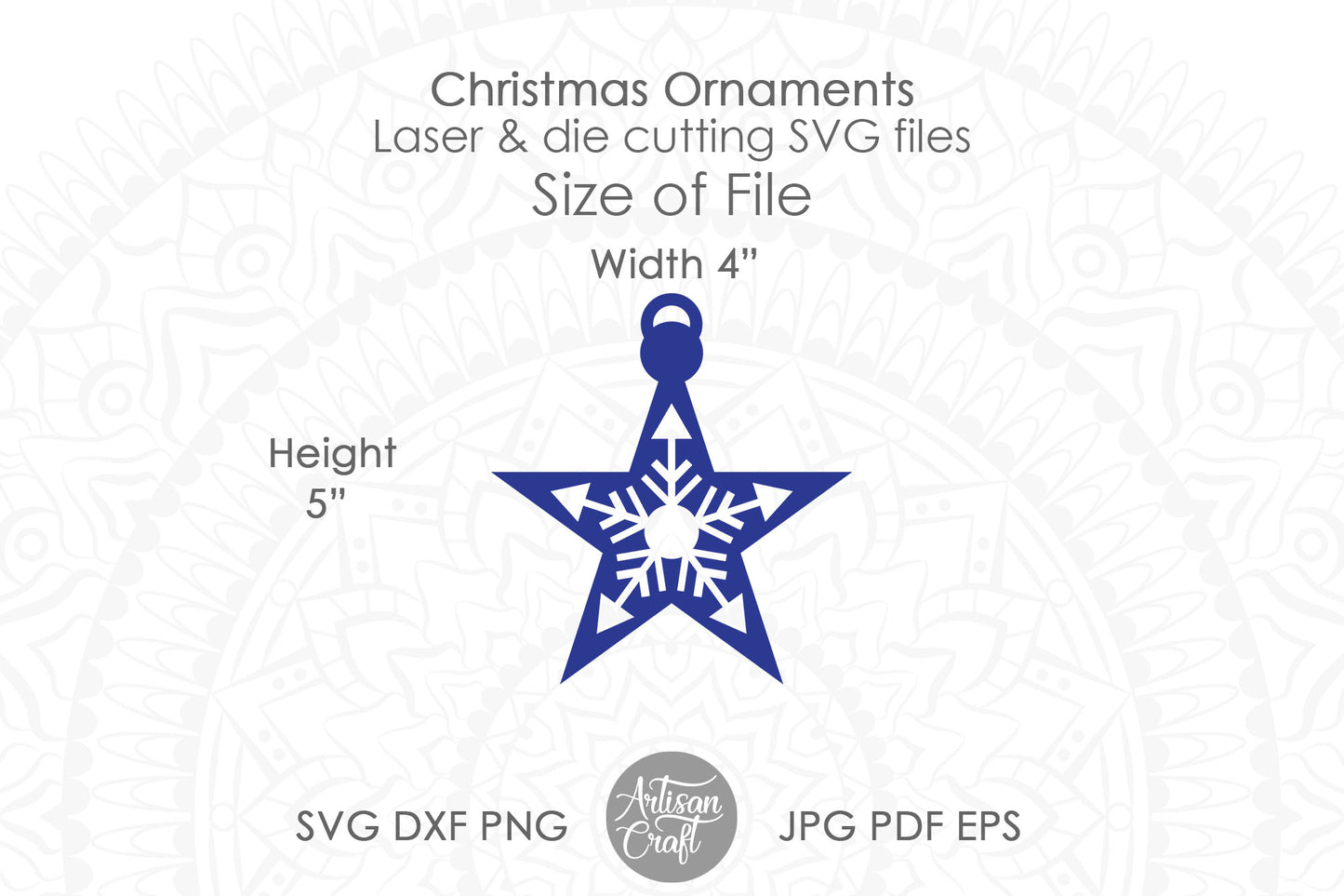 Star Christmas ornament SVG laser cut file with 5 point star