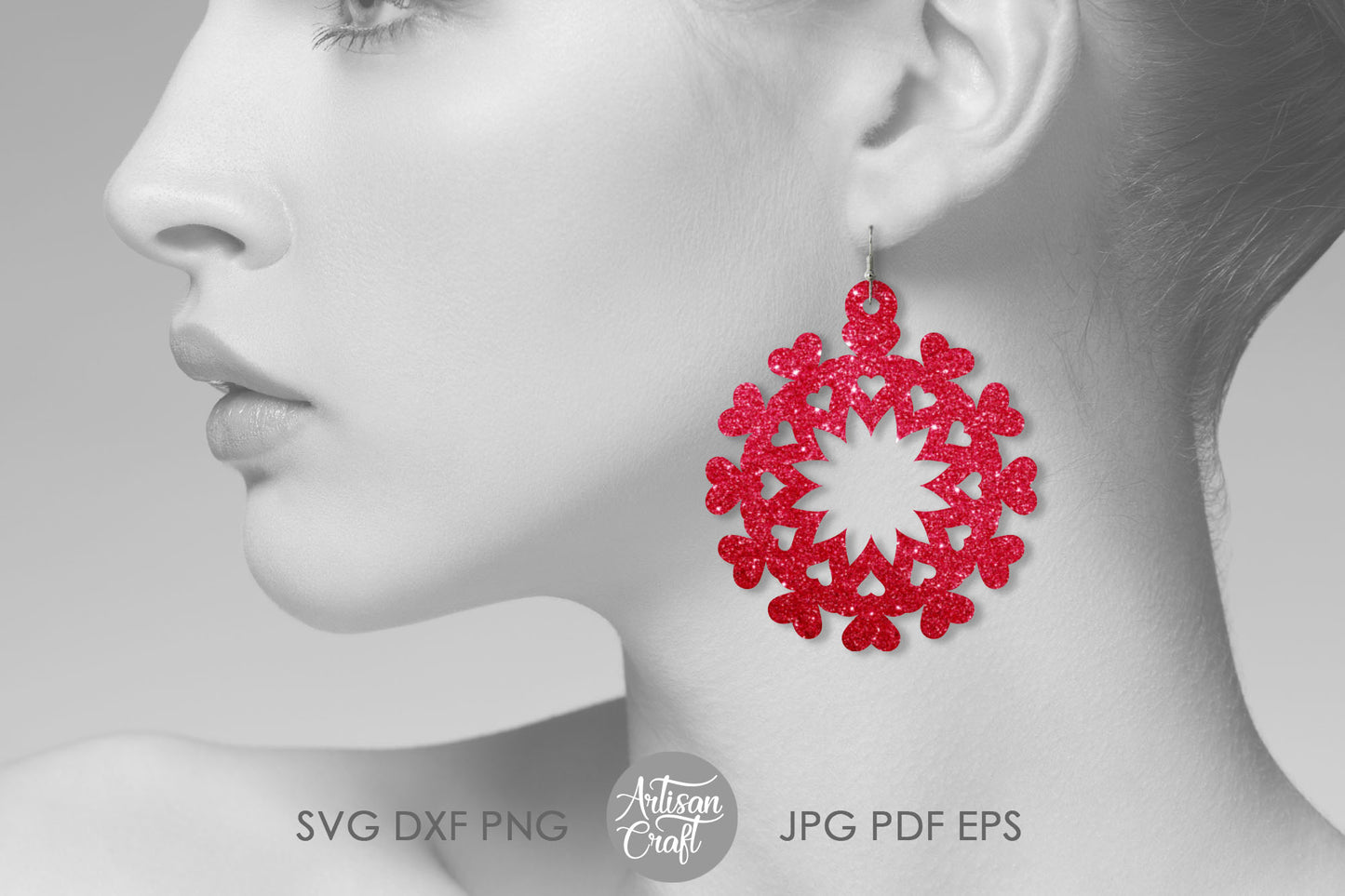 Heart earrings SVG with heart mandala art