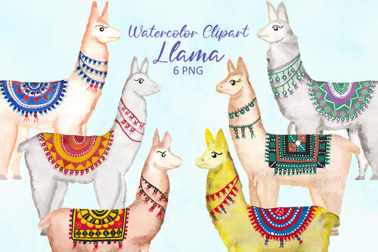 Llama watercolor clipart