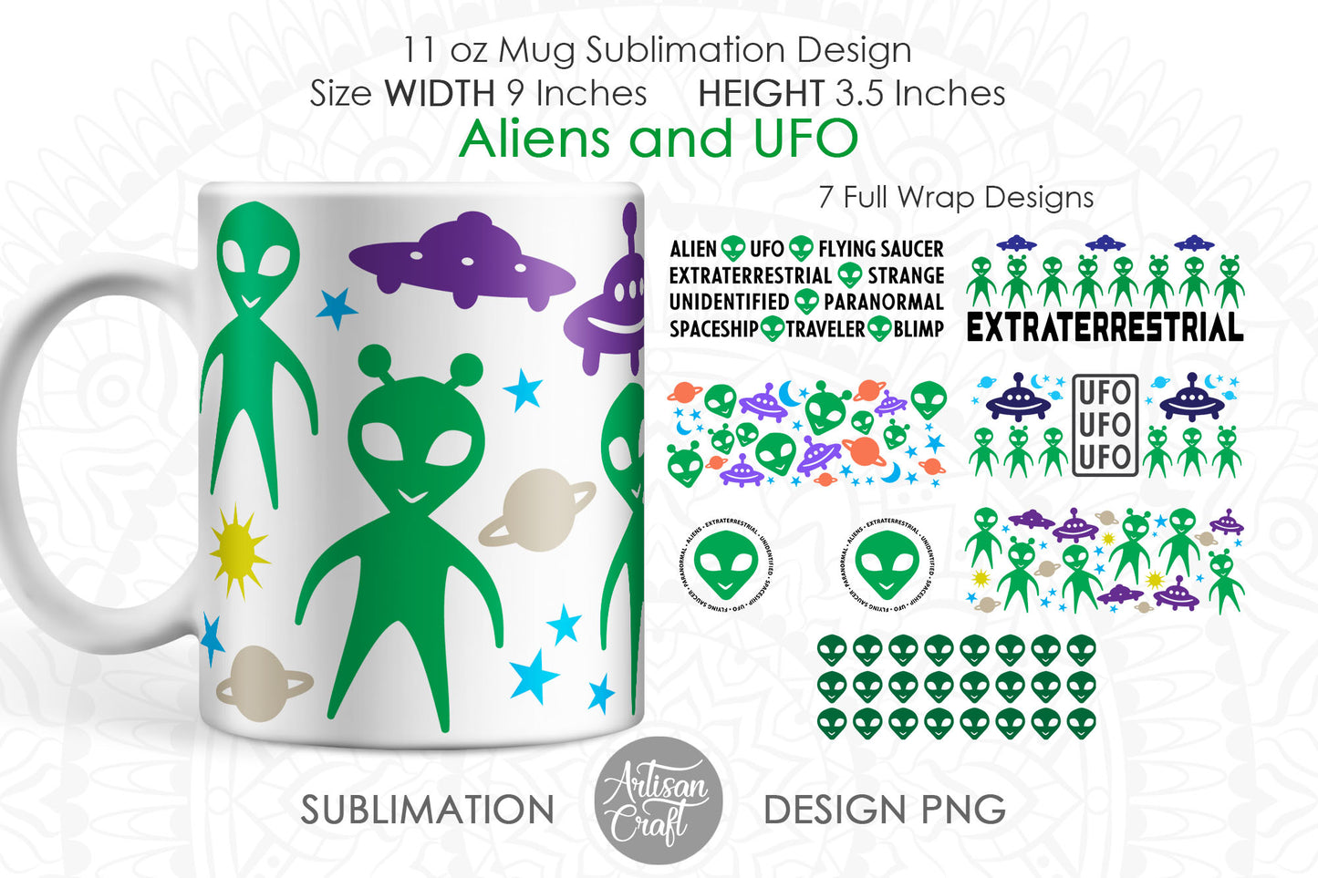 Alien mug sublimation designs for 11oz