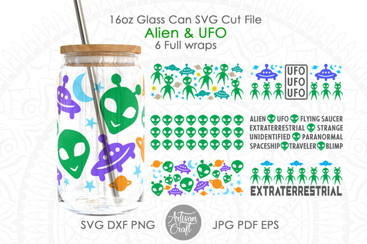 Alien UFO16oz Can Glass Wrap