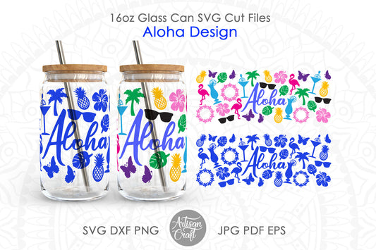 Coffee glass can wrap SVG showing Aloha