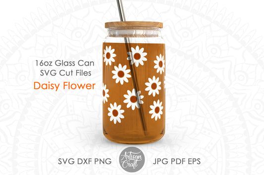 Floral beer can glass, daisy flower SVG for 16oz can glass