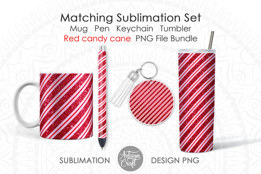 Christmas candy cane PNG bundle in red color