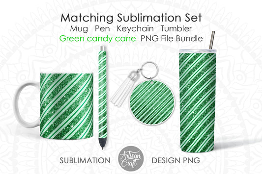 Christmas sublimation PNG bundle with Green candy cane stripes