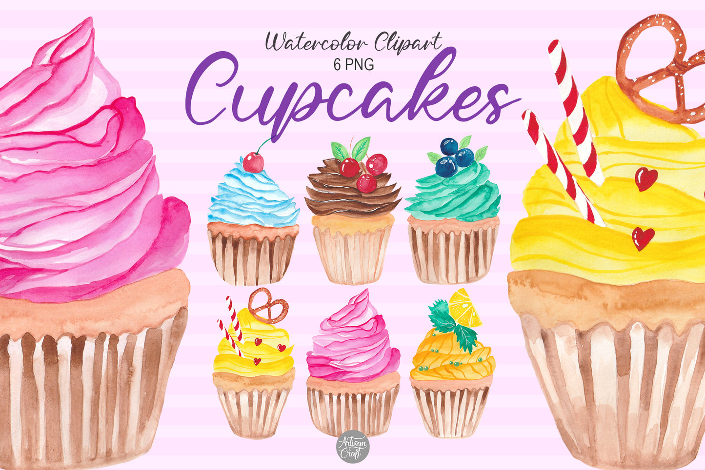 Watercolor cupcakes clipart