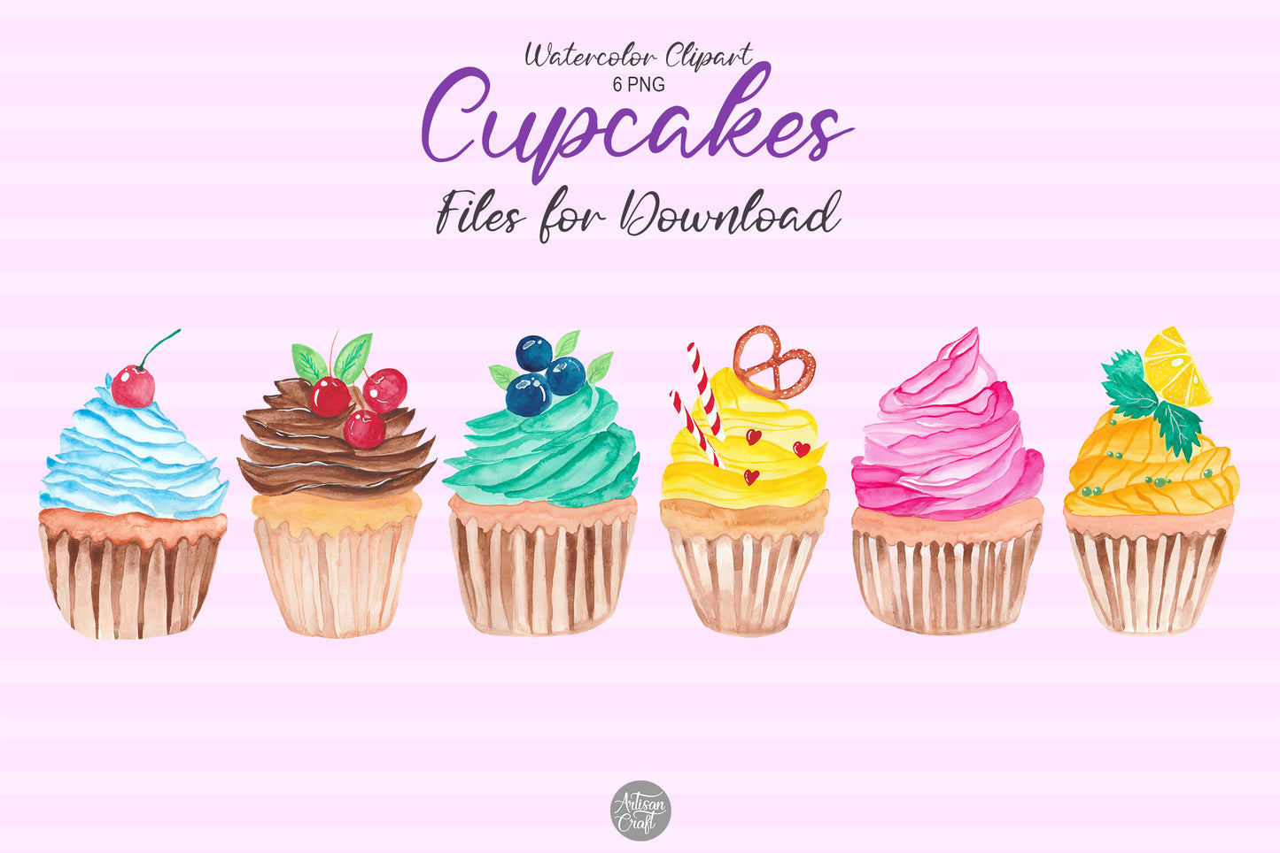 Watercolor cupcakes clipart