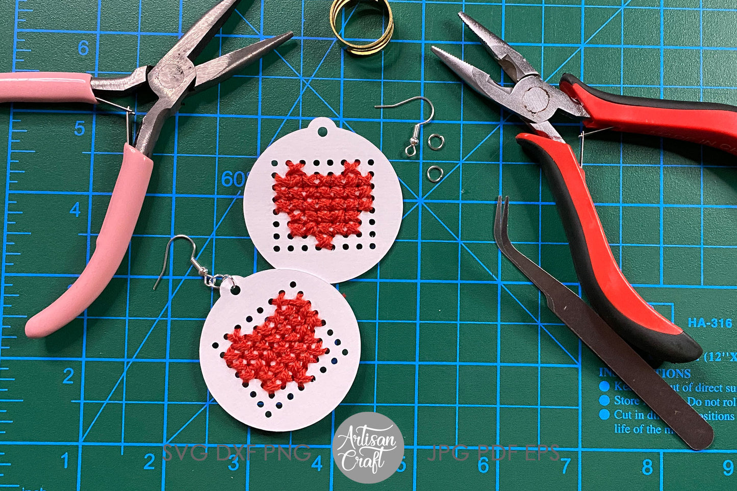 Cross stitch earrings with patterns & SVG for laser cutting