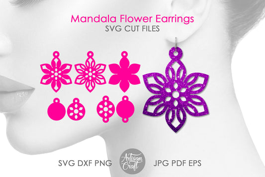 Mandala Earring SVG files for laser cutting