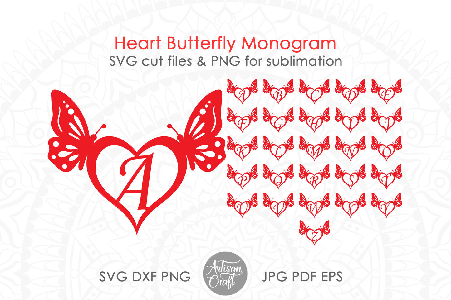 Butterfly heart monogram, Monogram alphabet