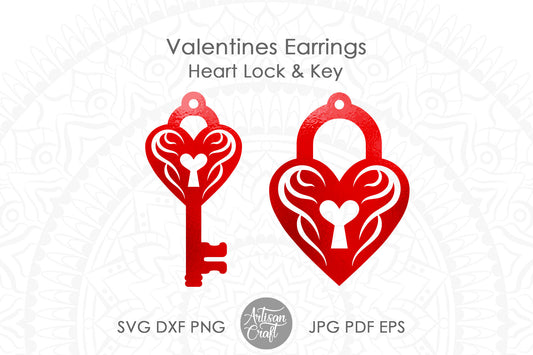 Heart lock and key Earrings SVG