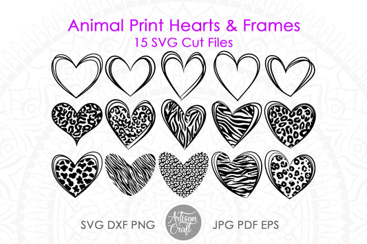 Leopard and animal print hearts SVG