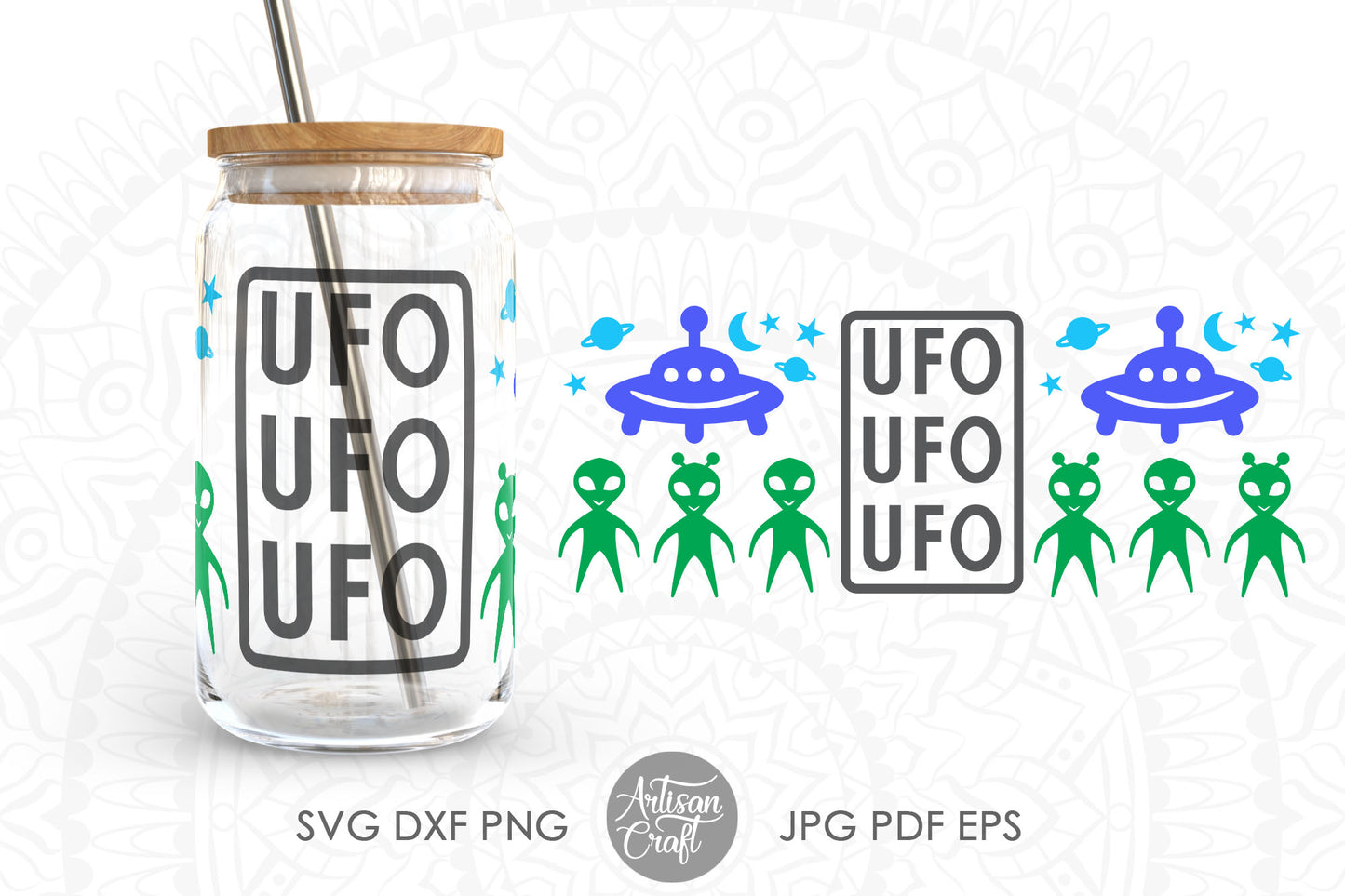 Alien UFO16oz Can Glass Wrap