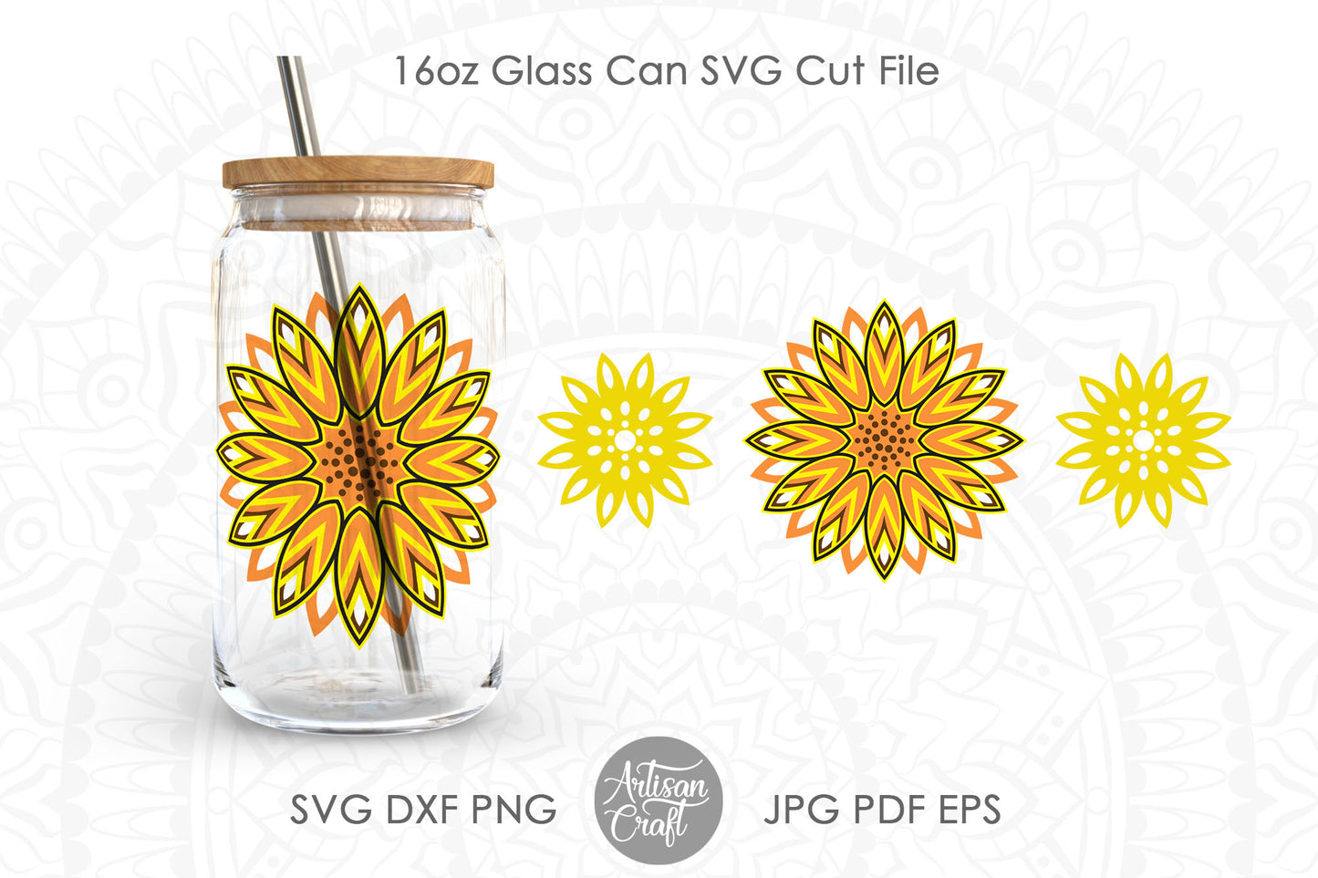 Sunflower 16oz can glass SVG with monograms