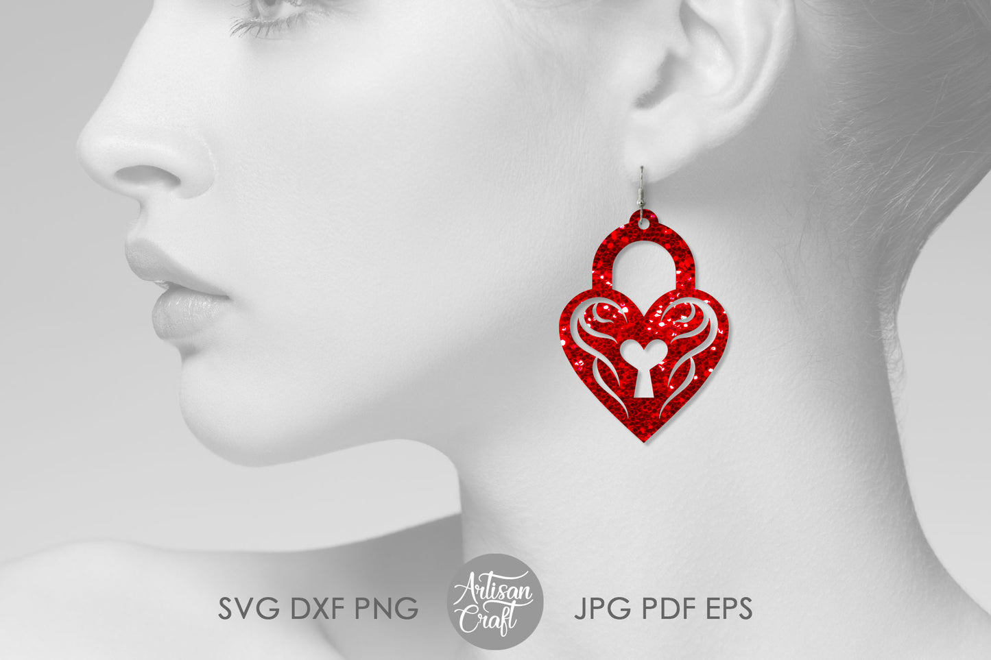 Heart lock and key Earrings SVG
