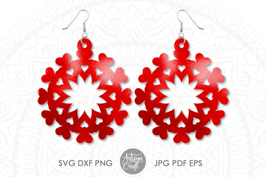 Heart earrings SVG with heart mandala art