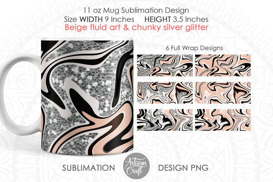 11oz Mug design PNG with beige and black fluid art