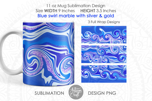 Mug designs PNG for sublimation with blue swirl marble