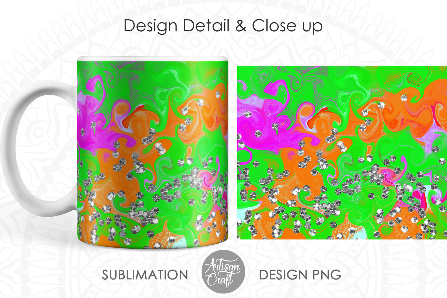 Mug sublimation PNG with neon color