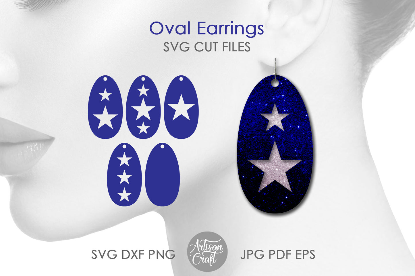 Oval earring SVG with stars cut outs