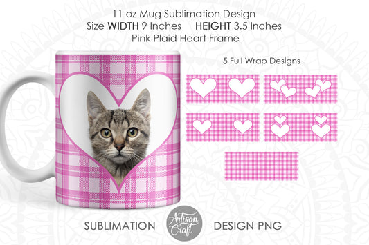 Photo mug sublimation designs with pink plaid hearts