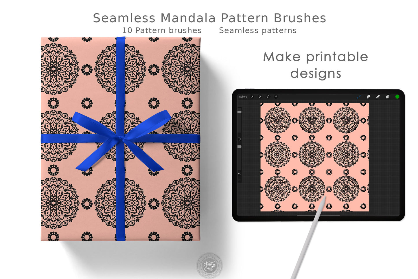 Seamless mandala pattern Procreate brush set of 10