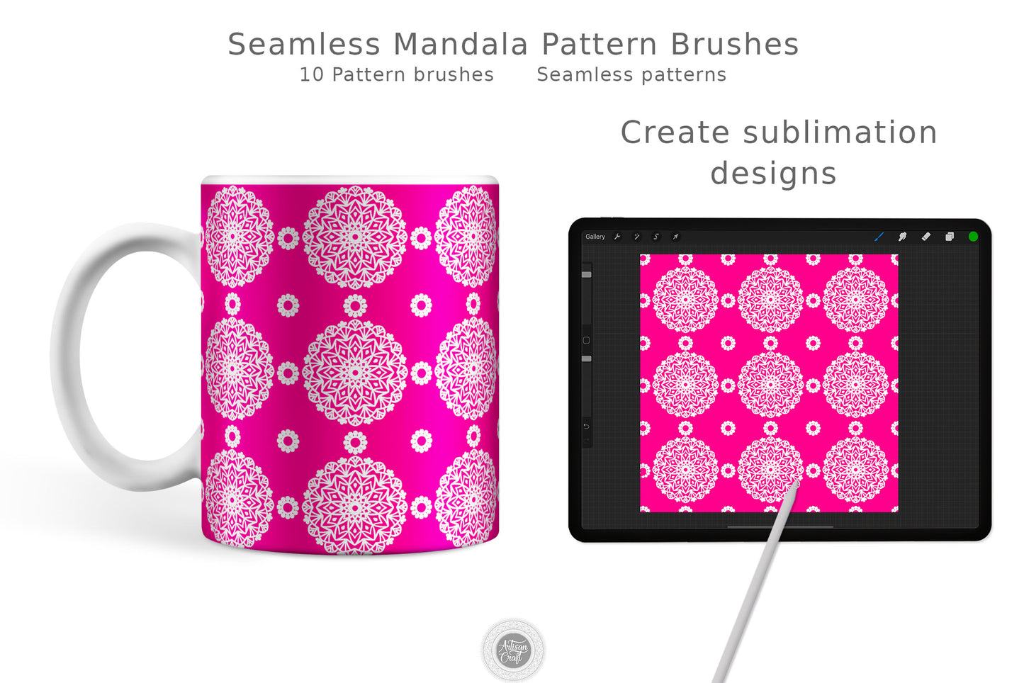 Seamless mandala pattern Procreate brush set of 10