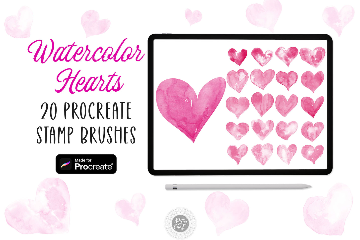 Procreate stamps watercolor hearts