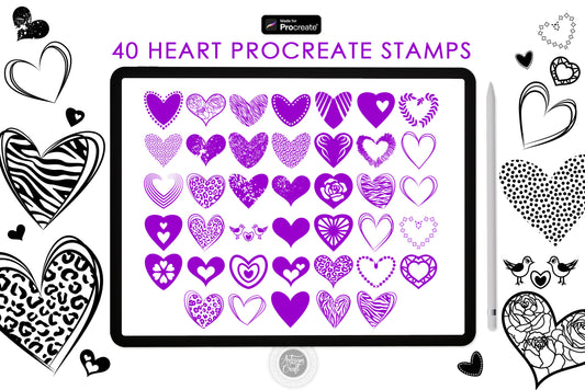 40 Procreate heart stamps