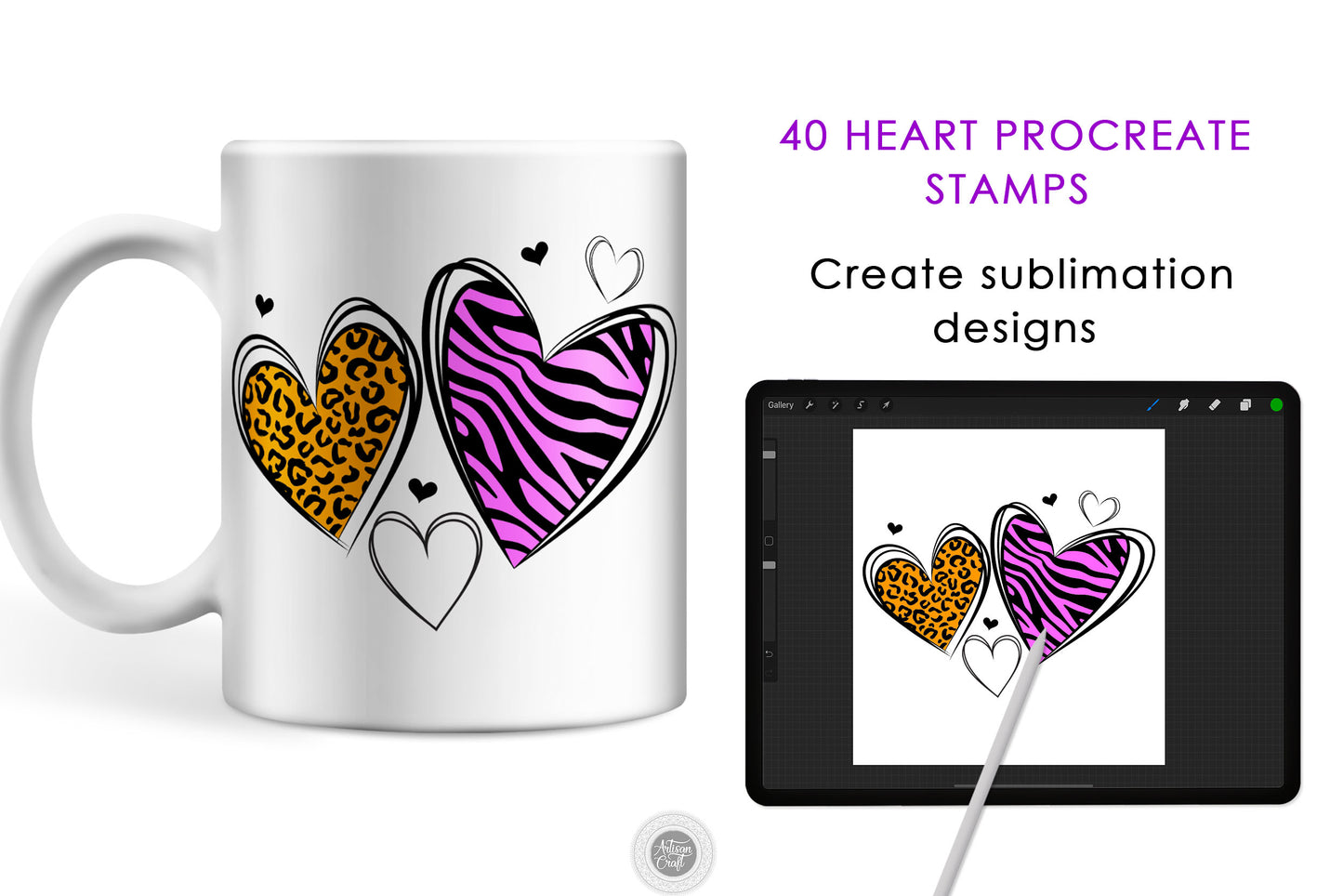 40 Procreate heart stamps