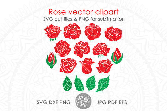 Roses SVG, red rose PNG for sublimation