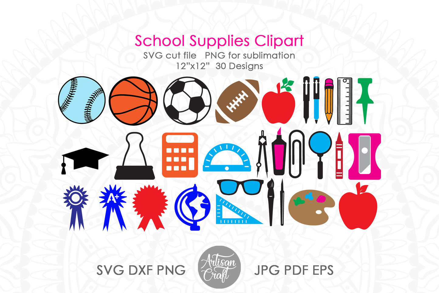 School supplies clipart, SVG cut files