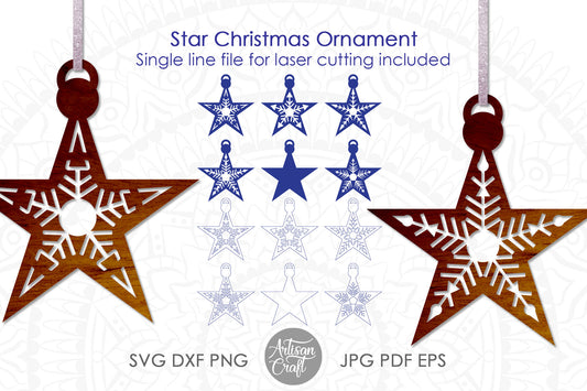 Star Christmas ornament SVG laser cut file with 5 point star