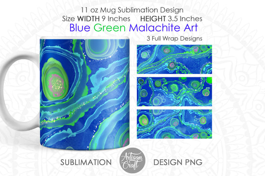 Sublimation mug designs showing malachite art