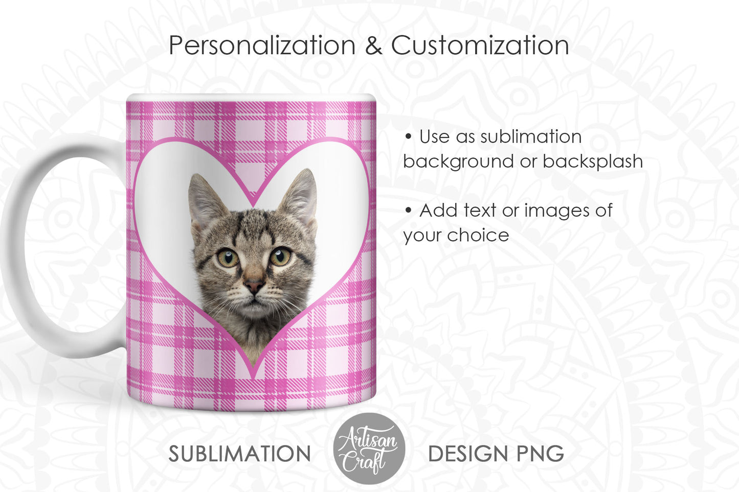Photo mug sublimation designs with pink plaid hearts