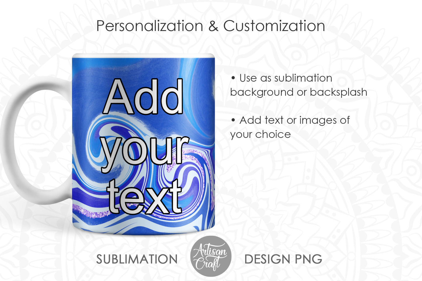 Mug designs PNG for sublimation with blue swirl marble