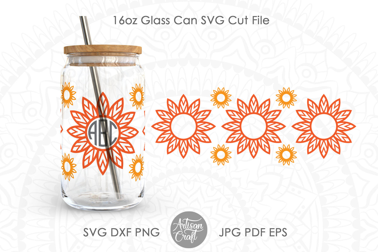 Sunflower 16oz can glass SVG with monograms