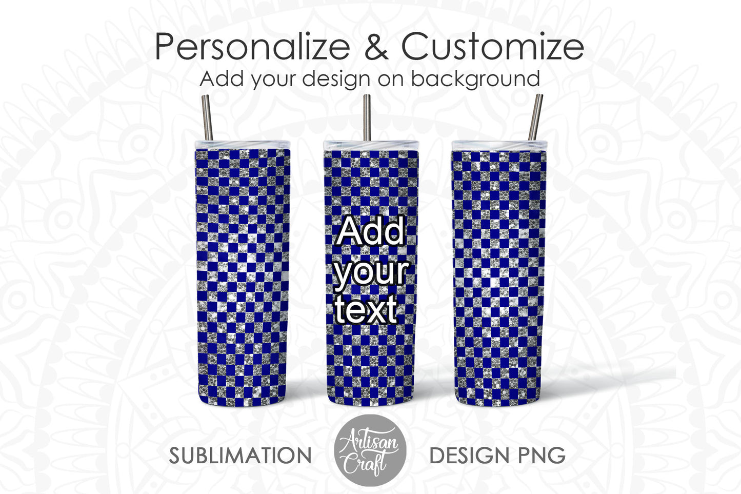 Tumbler sublimation with checkered pattern