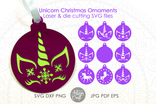 Unicorn Christmas ornament SVG cut file bundle